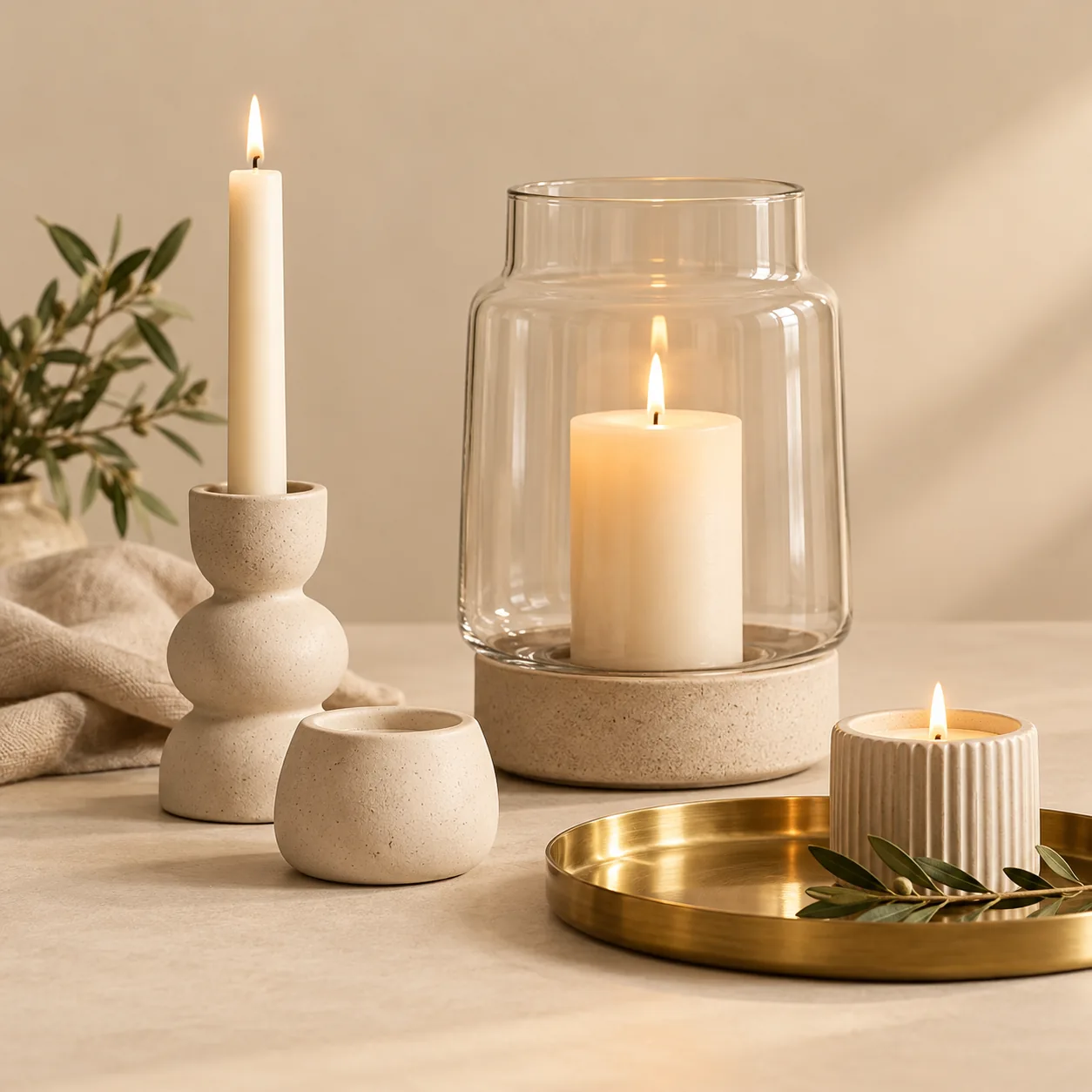 Velas y portavelas en un ambiente cálido